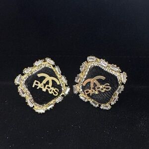 Fashion  CC and Gold Paris Crystal-Trim Stud Earrings